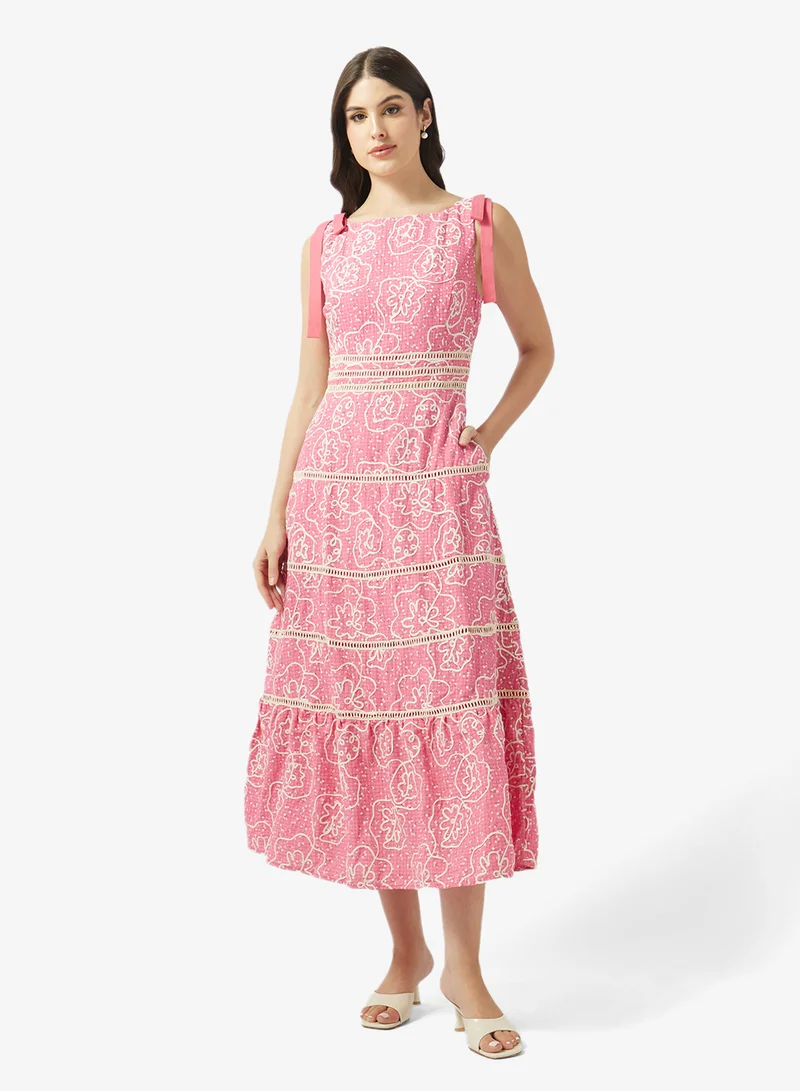 Just Me  Printed Lace Detailled Sleeveless Midi Dress for Women | Best Price UAE